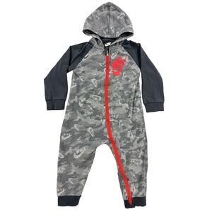 Baby Nike Tech Fleece Hooded Jumpsuit 24M Gray Camo Coverall Full Zip One Piece